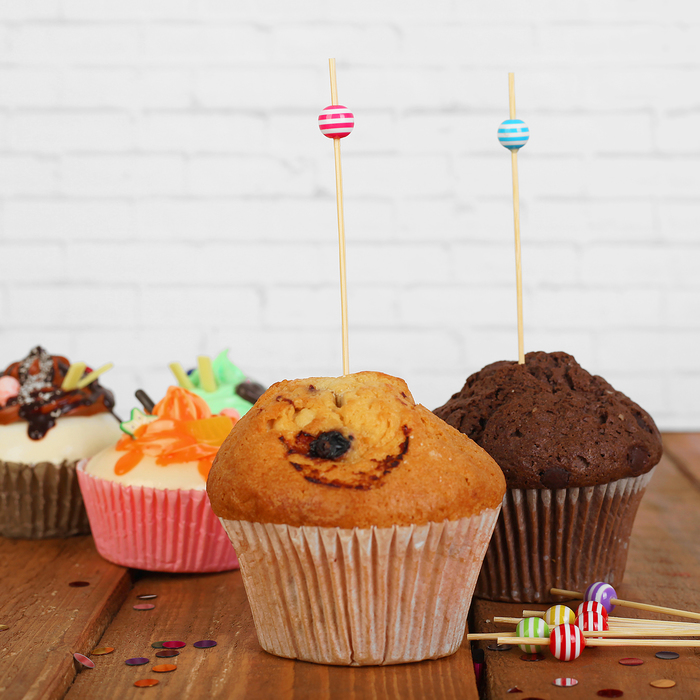 Шпажки бамбук "Полосатые шарики" (набор 24 шт)