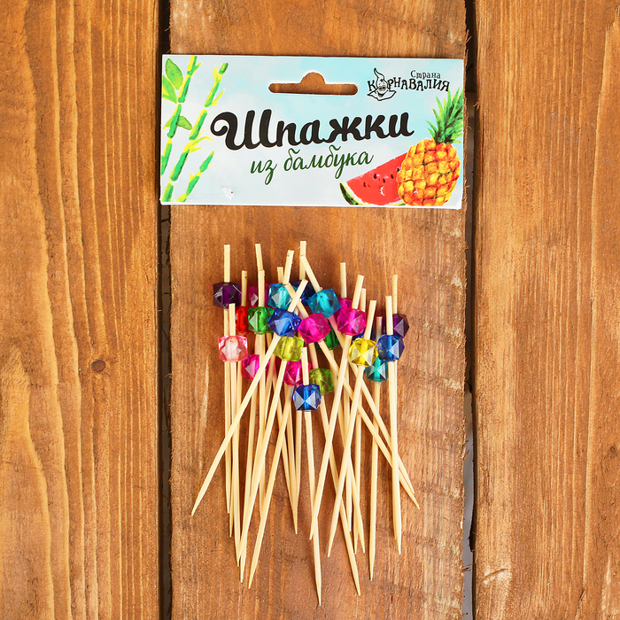 Шпажки бамбук "Бусинки" с огранкой (набор 24 шт)