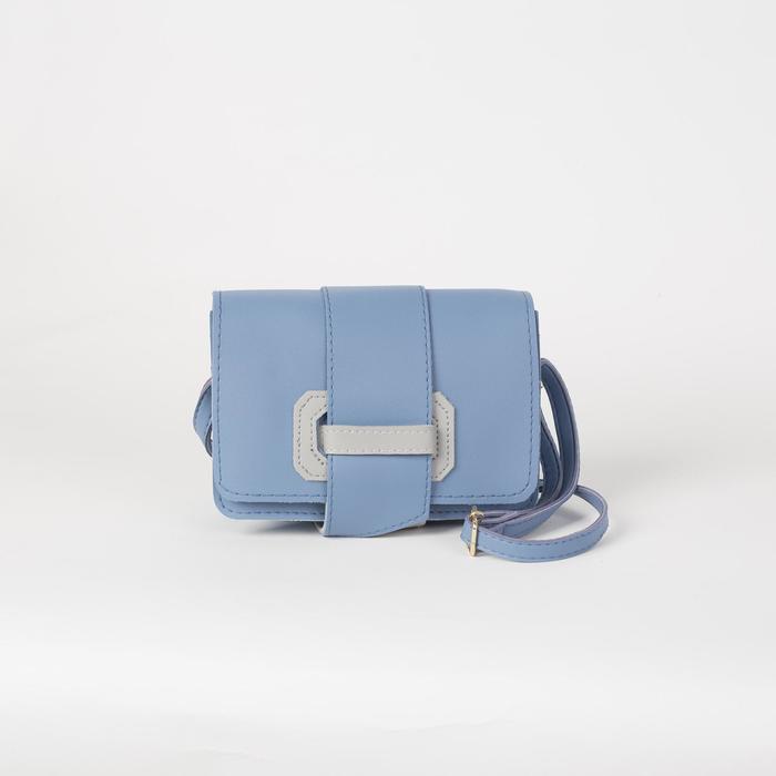 Сумка женская, отдел на клапане, регулируемый ремень, цвет синий/серый