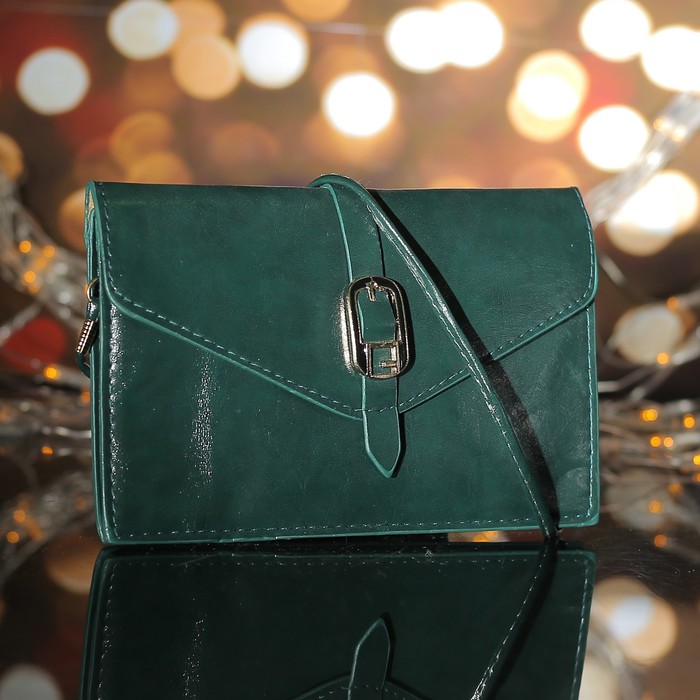 Сумка женская, 3 отдела на магните, длинный ремень, цвет зелёный