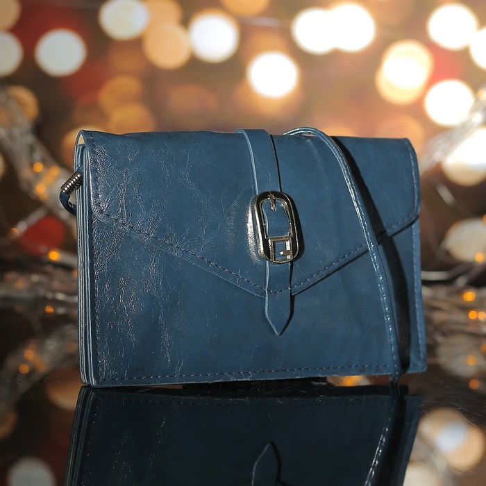 Сумка женская, 3 отдела на магните, длинный ремень, цвет синий