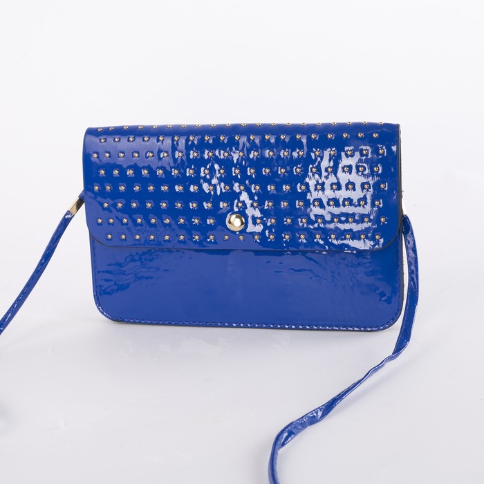 Сумка женская "Блеск", 3 отдела на клапане, длинный ремень, цвет синий