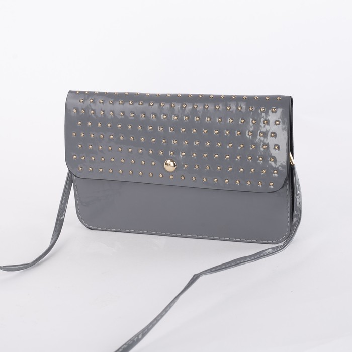 Сумка женская "Блеск", 3 отдела на клапане, длинный ремень, цвет серый