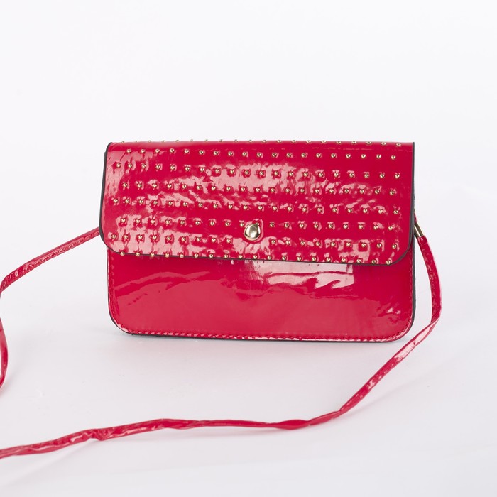 Сумка женская "Блеск", 3 отдела на клапане, длинный ремень, цвет красный