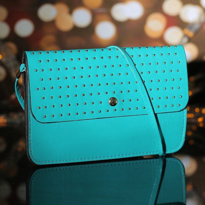 Сумка женская "Блеск", 3 отдела на клапане, длинный ремень, цвет бирюзовый