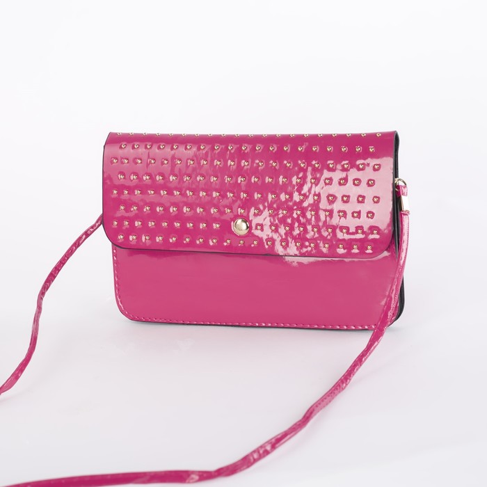 Сумка женская "Блеск", 3 отдела на клапане, длинный ремень, цвет фуксия