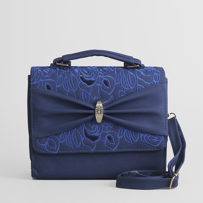 Сумка женская, 2 отдела с перегородкой на молнии, длинный ремень, ручка, цвет синий