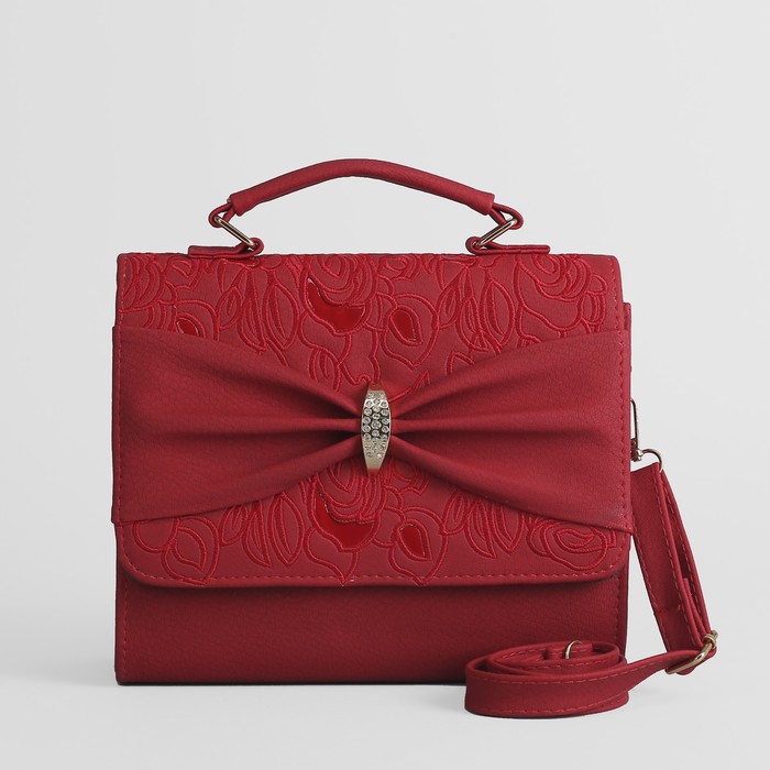 Сумка женская, 2 отдела с перегородкой на молнии, длинный ремень, ручка, цвет красный