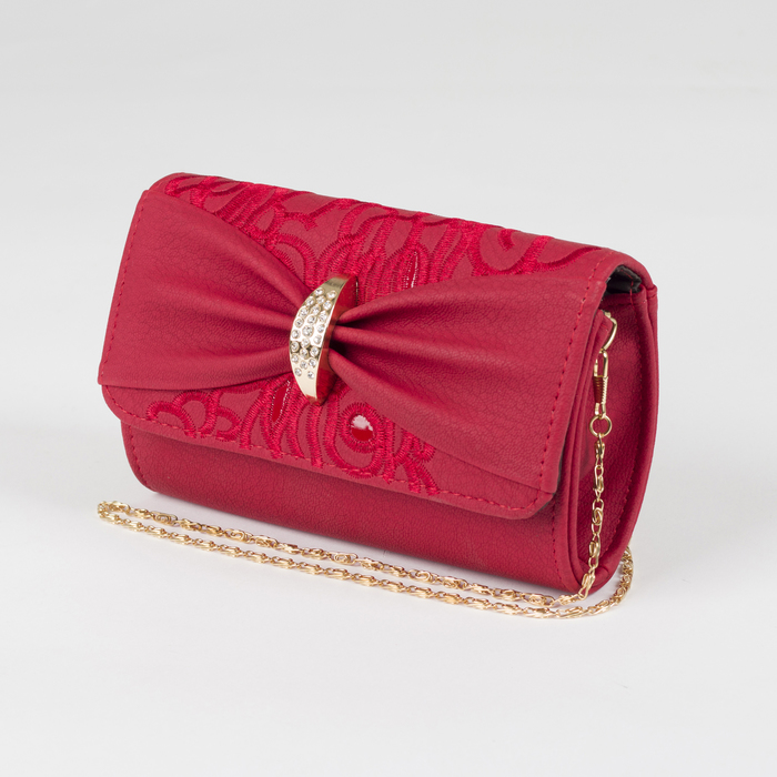 Сумка женская, 2 отдела с перегородкой на магните, длинная цепь, цвет красный
