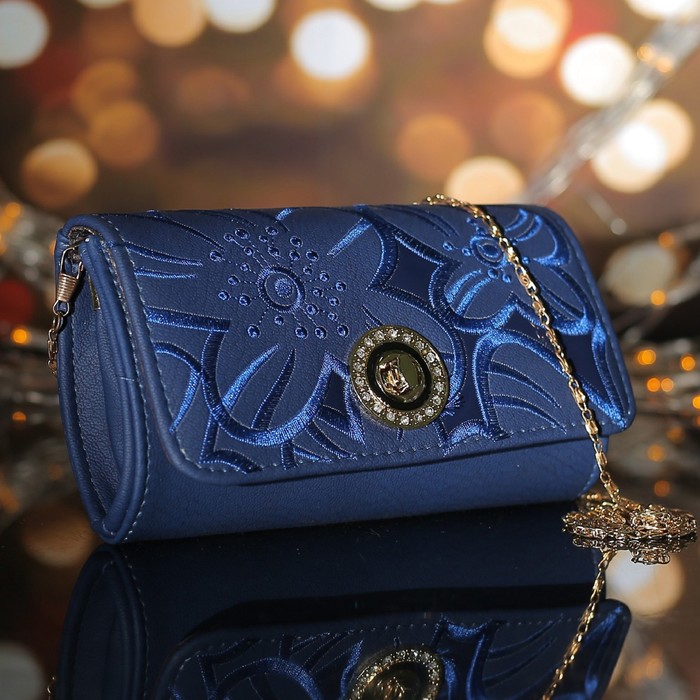 Сумка женская, 1 отдел с перегородкой на магните, длинная цепь, цвет синий