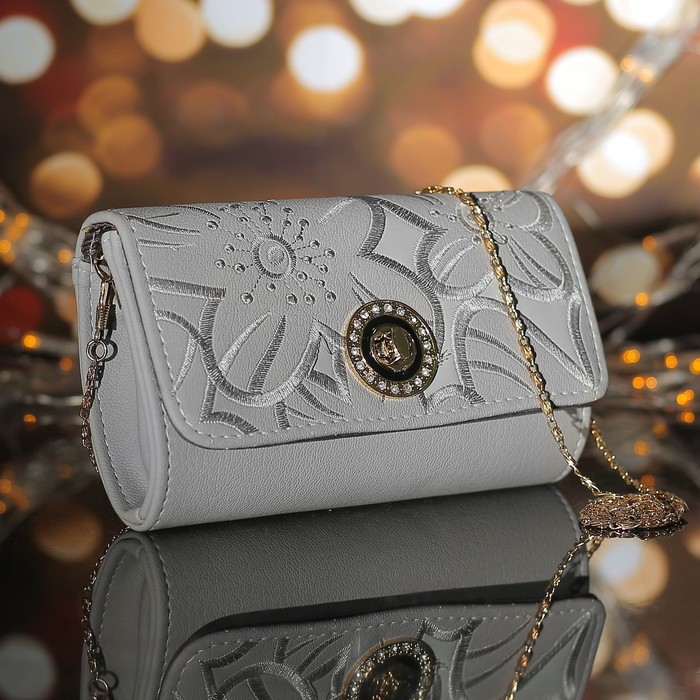 Сумка женская, 1 отдел с перегородкой на магните, длинная цепь, цвет серый