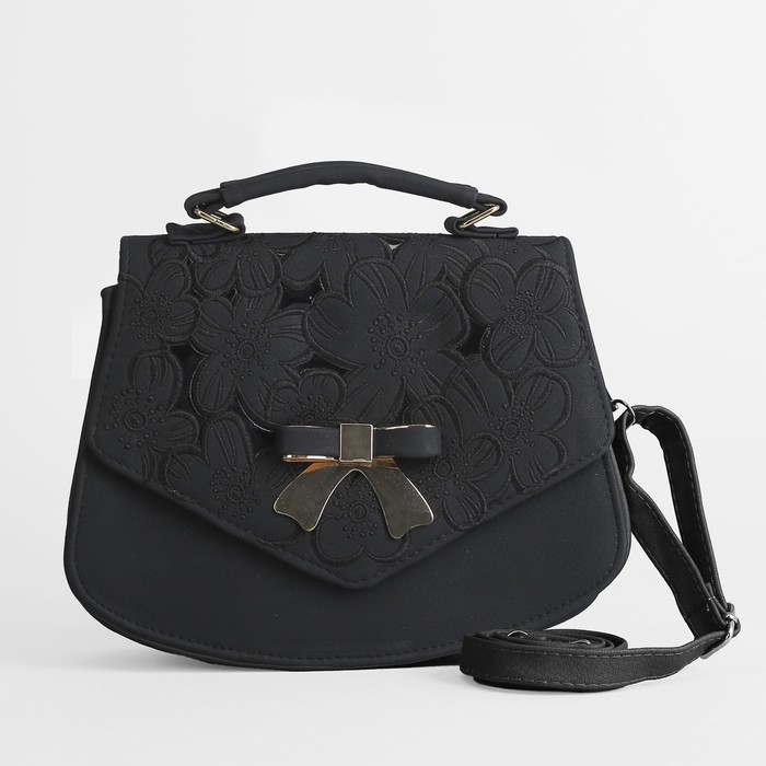 Сумка женская, 1 отдел с перегородкой на молнии, длинный ремень, ручка, цвет чёрный