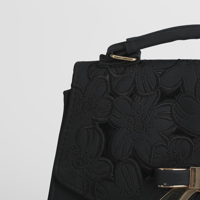 Сумка женская, 1 отдел с перегородкой на молнии, длинный ремень, ручка, цвет чёрный