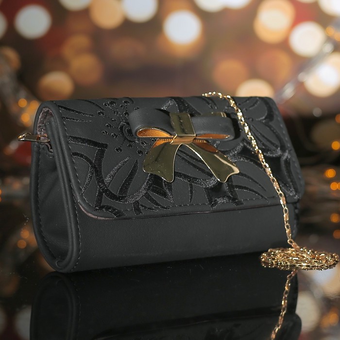 Сумка женская, 1 отдел с перегородкой на магните, длинная цепь, цвет чёрный