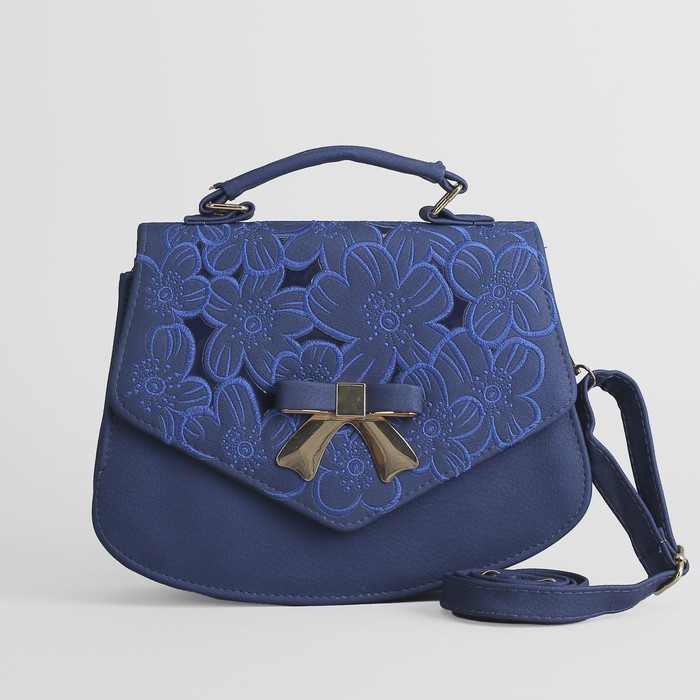 Сумка женская, 1 отдел с перегородкой на молнии, длинный ремень, ручка, цвет синий