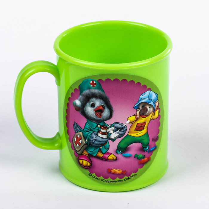 Набор детской посуды «Спокойной ночи, малыши!», 4 предмета: миска 400 мл, кружка 280 мл, ложка, вилка, цвет салатовый/розовый, рисунок «Хрюша и Каркуша»