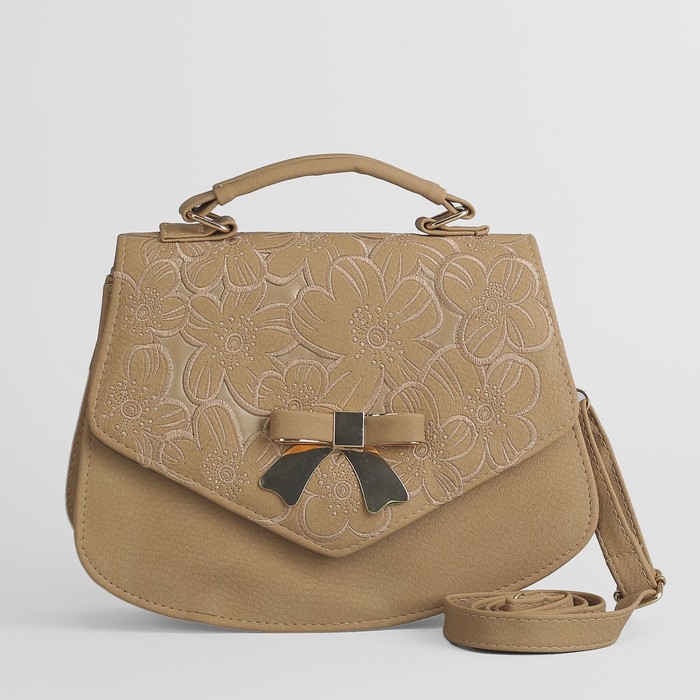 Сумка женская, 1 отдел с перегородкой на молнии, длинный ремень, ручка, цвет бежевый