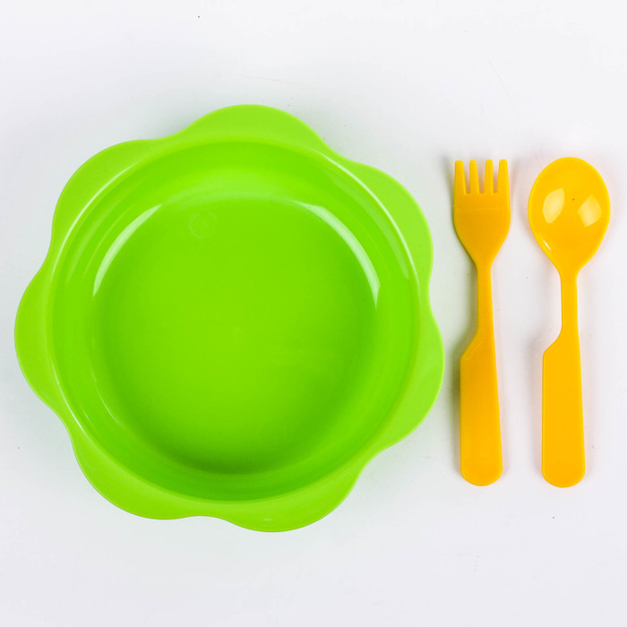 Набор детской посуды «Спокойной ночи, малыши!», 4 предмета: миска 400 мл, кружка 280 мл, ложка, вилка, цвет салатовый/жёлтый, рисунок «Хрюша»