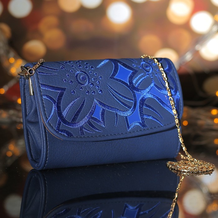 Сумка женская, 1 отдел с перегородкой на магните, длинная цепь, цвет синий