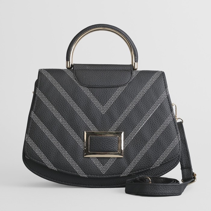 Сумка женская, 1 отдел с перегородкой на молнии, длинный ремень, ручка, цвет чёрный