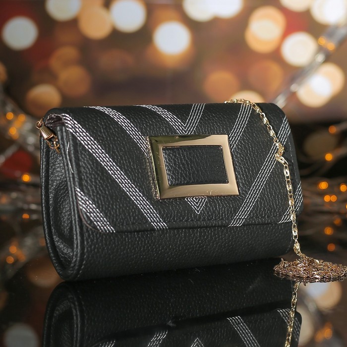 Сумка женская, 1 отдел с перегородкой на магните, длинная цепь, цвет чёрный