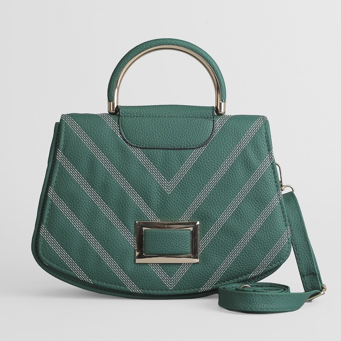 Сумка женская, 1 отдел с перегородкой на молнии, длинный ремень, ручка, цвет зелёный