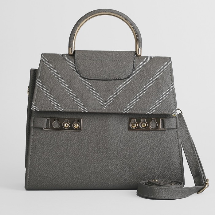 Сумка женская, 1 отдел с перегородкой на молнии, длинный ремень, ручка, цвет серый