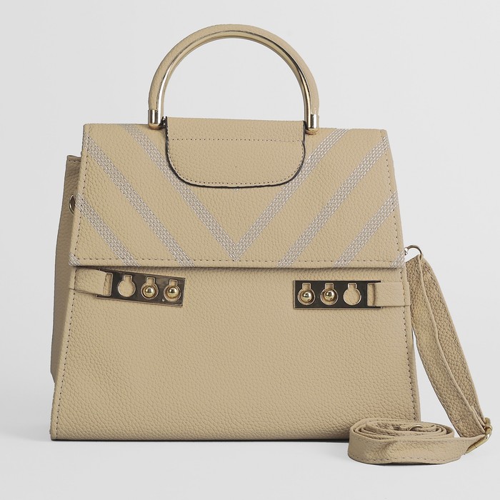 Сумка женская, 1 отдел с перегородкой на молнии, длинный ремень, ручка, цвет бежевый