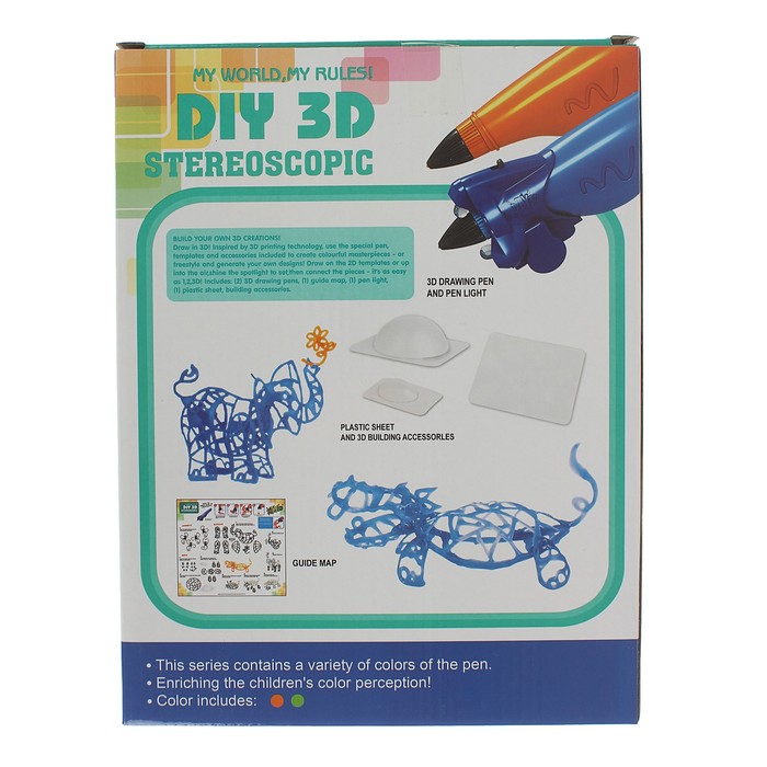 Комплект 3D-ручек LM222-5A, печать полимером, оранжевая + синяя, ящерица