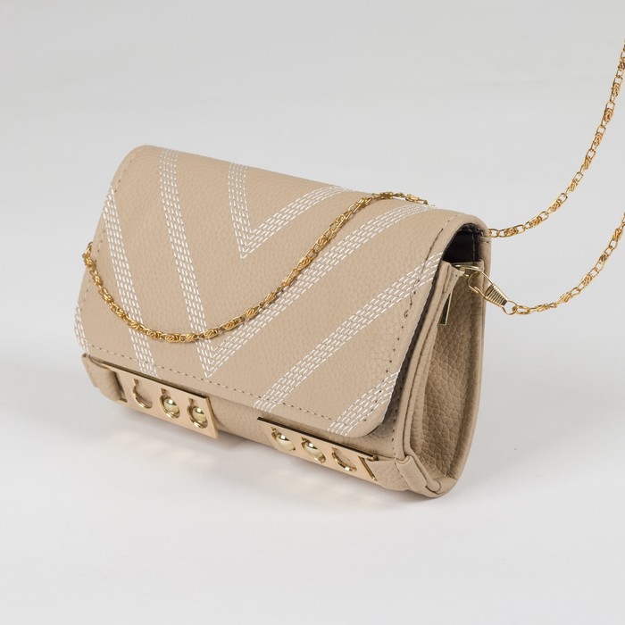 Сумка женская, 1 отдел с перегородкой на магните, длинная цепь, цвет бежевый