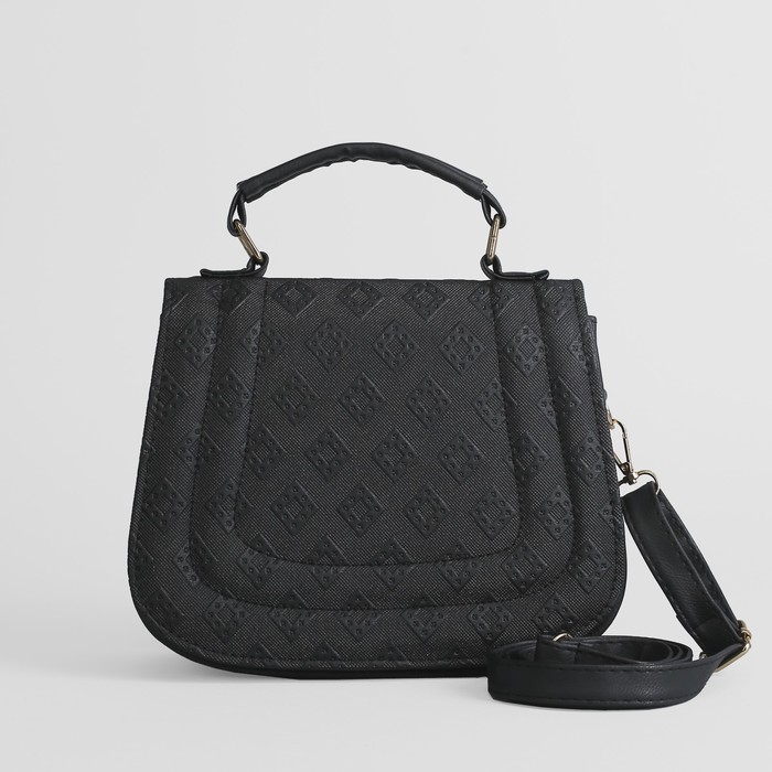 Сумка женская, 1 отдел с перегородкой на молнии, длинный ремень, ручка, цвет чёрный