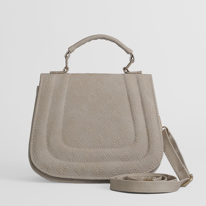 Сумка женская, 1 отдел с перегородкой на молнии, длинный ремень, ручка, цвет серый