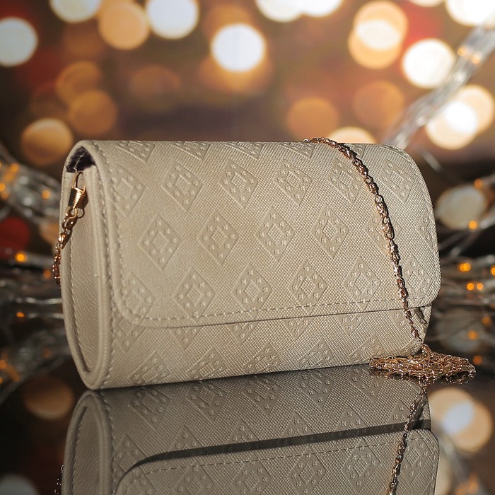 Сумка женская, 1 отдел с перегородкой на магните, длинная цепь, цвет серый