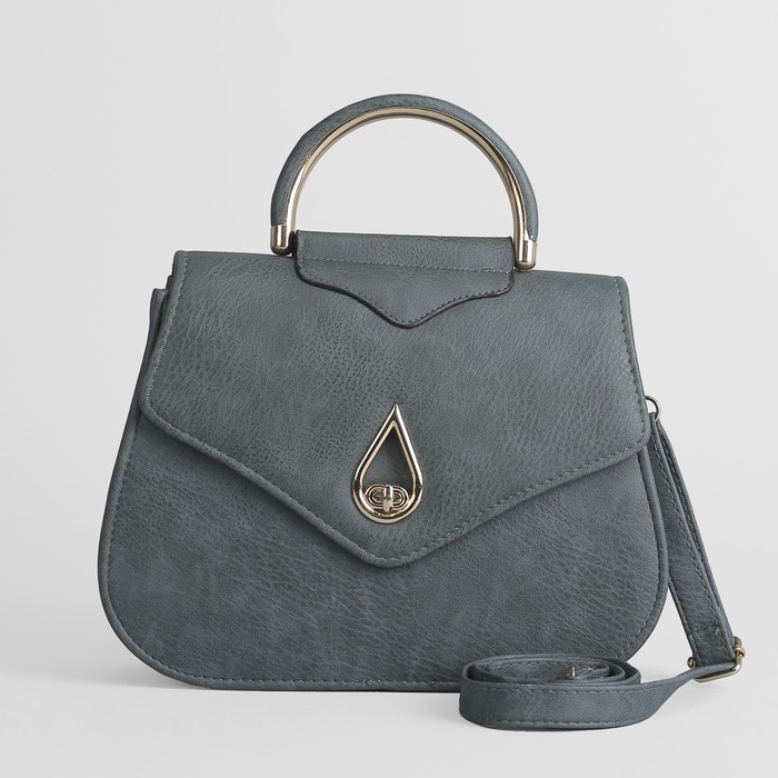 Сумка женская, 1 отдел с перегородкой на молнии, длинный ремень, ручка, цвет серый