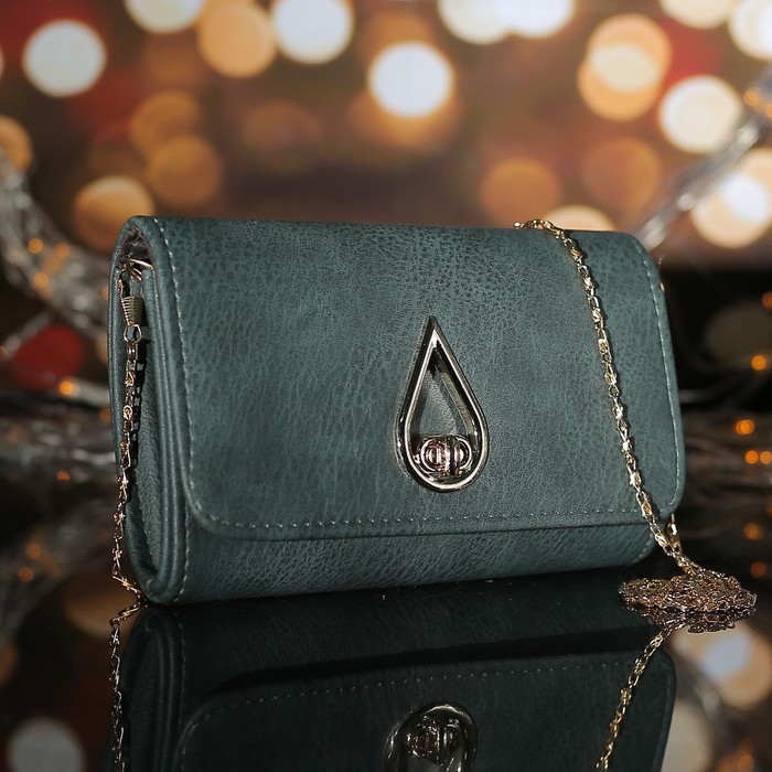 Сумка женская на магните, 1 отдел с перегородкой, длинная цепь, цвет зелёный