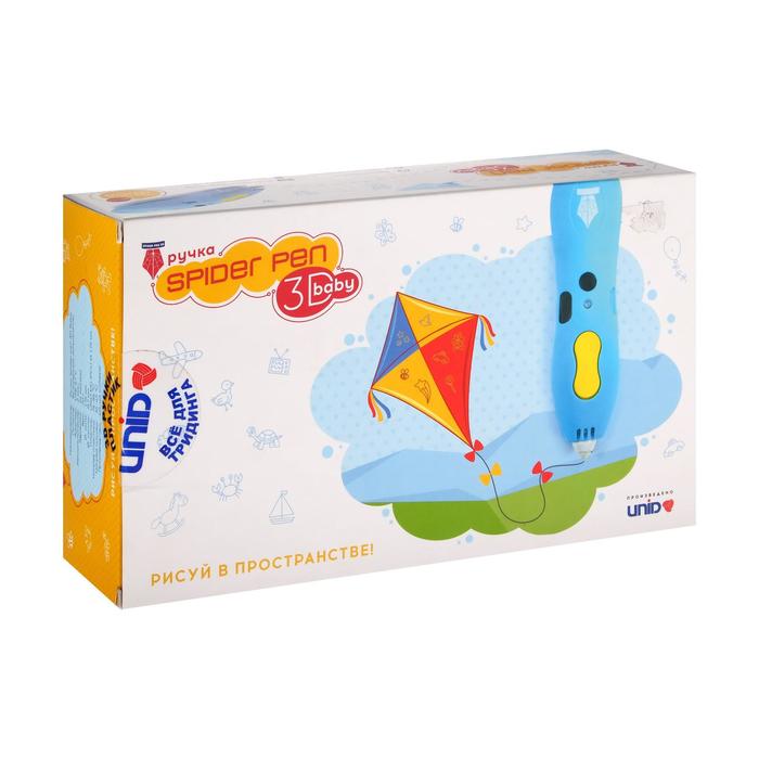 3D ручка SPIDER PEN BABY, KID (PCL), низкотемп, встр аккум, голубая (трафарет + пластик)