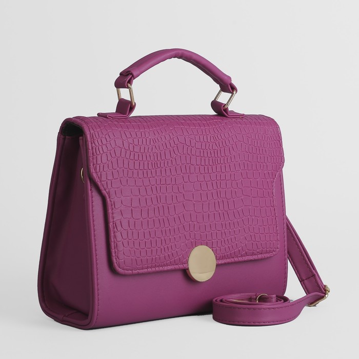 Сумка женская, 1 отдел с перегородкой на молнии, длинный ремень, ручка, цвет фиолетовый