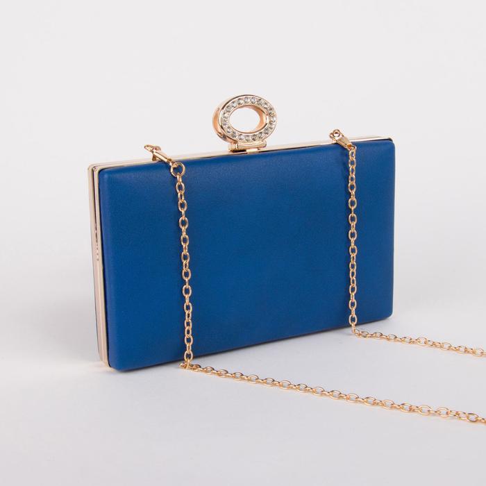 Клатч женский, отдел на фермуаре, длинная цепь, цвет синий