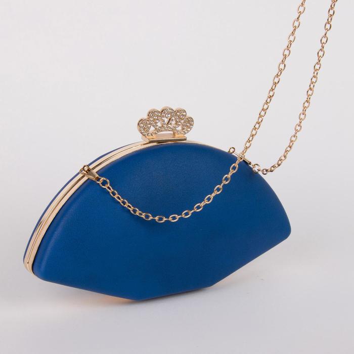 Клатч женский, отдел на фермуаре, длинная цепь, цвет синий