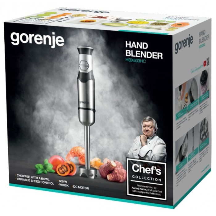 Блендер Gorenje HBX603HC, погружной, 600 Вт, черный/серебристый