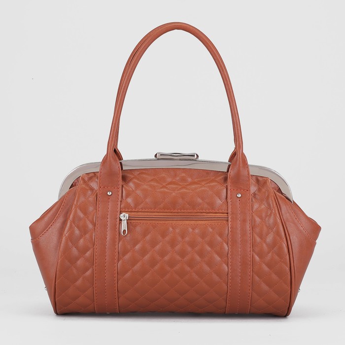 Сумка женская, 1 отдел на рамке, наружный карман, стёжка, цвет рыжий