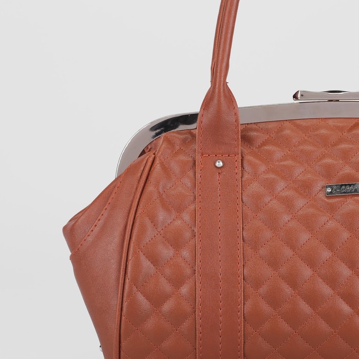 Сумка женская, 1 отдел на рамке, наружный карман, стёжка, цвет рыжий