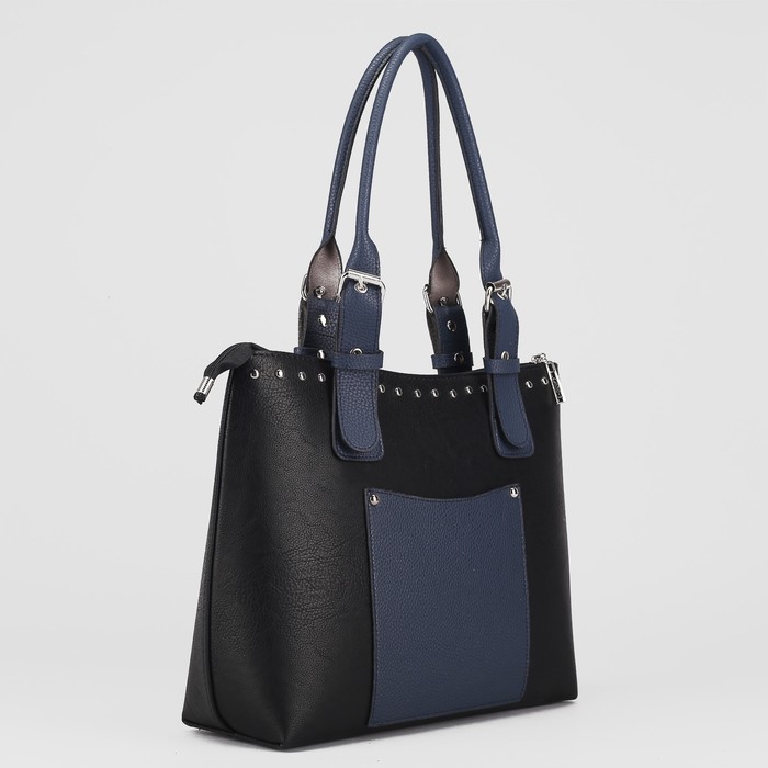 Сумка женская, отдел на молнии, 2 наружных кармана, цвет чёрный/синий