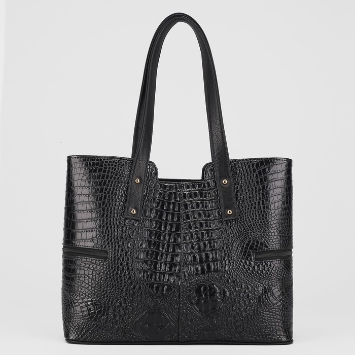 Сумка женская, отдел на молнии, 2 наружных кармана, крокодил, цвет чёрный