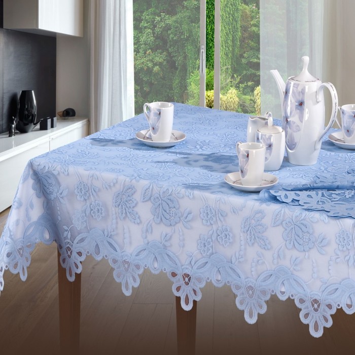 Скатерть, размер 130х170 см, накладка 110х150 см, цвет голубой