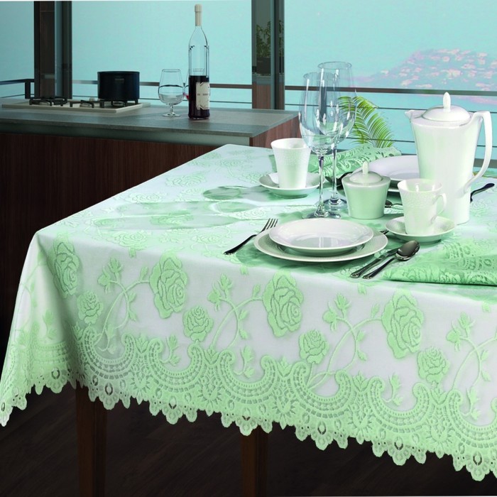 Скатерть, размер 130х170 см, накладка 120х160 см, цвет зелёный