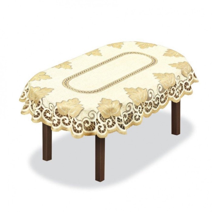 Скатерть, 140х220 см., кремовый/золотой, 100% п/э