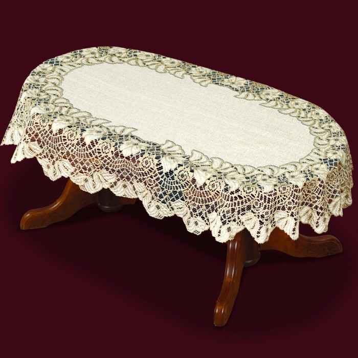 Скатерть, 140х240 см., кремовый/тёмно-золотой, 100% п/э