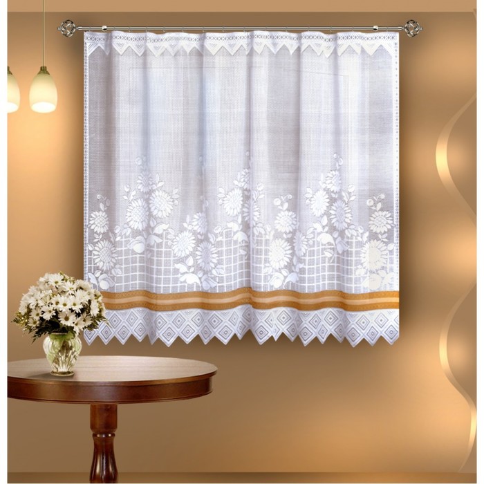 Гардина, размер 400х175 см, белый/коричневый 88833