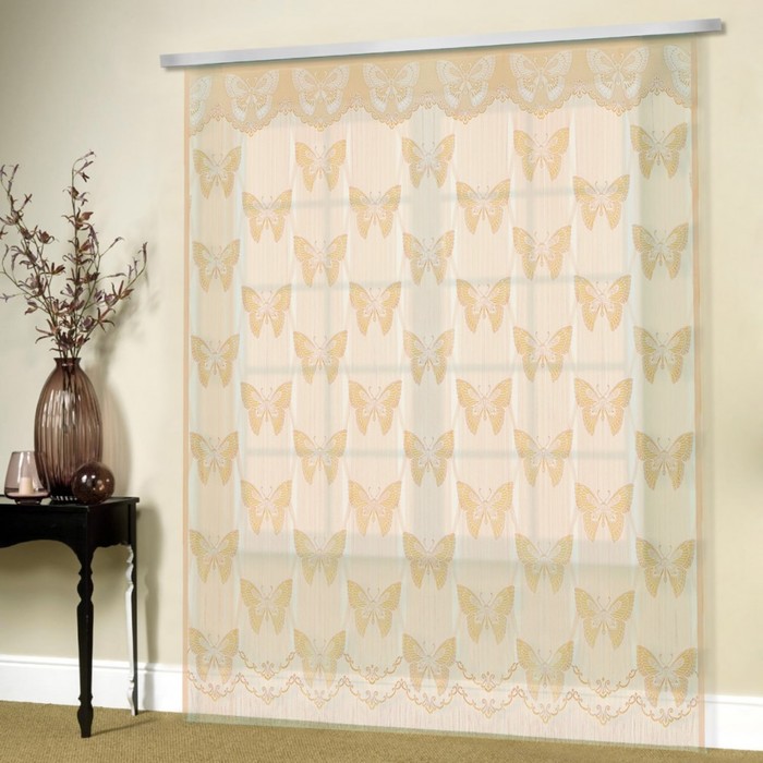 Гардина-лапша, размер 250х250 см, бабочки, кремовый 88873